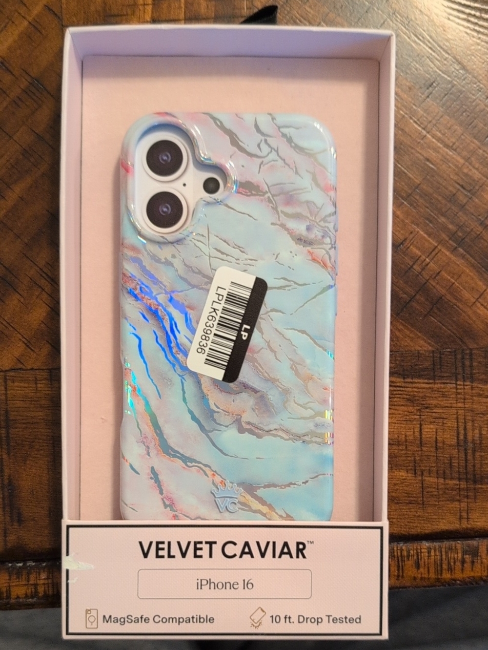 Velvet Caviar iPhone 16 Marble Holographic Case - Blue/Pink